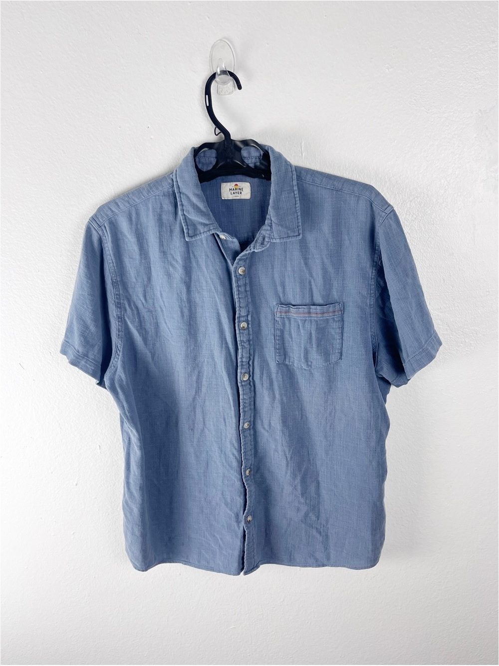 MARINE LAYER Blue Short Sleeves Chest Pocket Button Shirt Size Large Casual